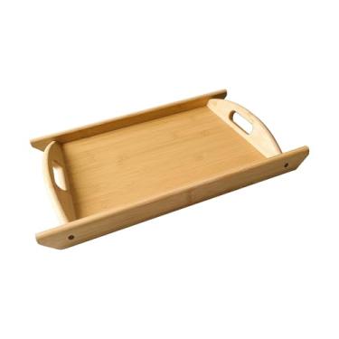 Imagem de Bandeja retangular de bambu para café da manhã, jantar, comida e restaurantes (1, 38 x 26 x 3 cm (com alça))