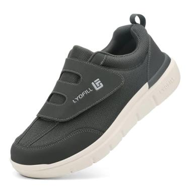 Imagem de Sapato de caminhada masculino com bico largo, sem renda, ajustável, largura extra larga, mocassins para diabéticos com suporte de arco para alívio da dor nos pés inchados, Cinza, 11 Wide