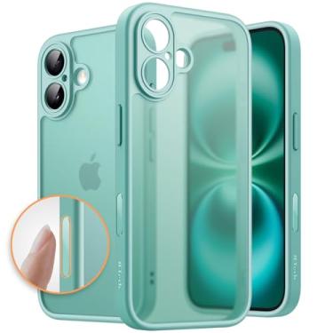 Imagem de JETech Capa Matte para iPhone 16 6,1 Polegadas com Botão de Controle de Câmera, Case Proteção Contra Quedas de Nível Militar à Prova de Choque, Capinha Traseira Translúcida Fosca (Azul Verde)