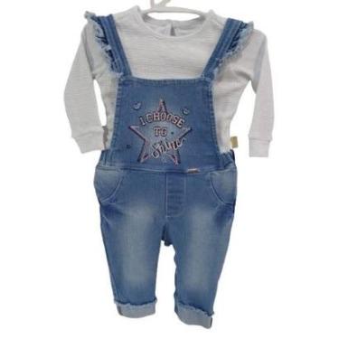 Imagem de Macacão Jardineira Jeans Bebê Menina + Body Paraiso Rf 12978-Feminino