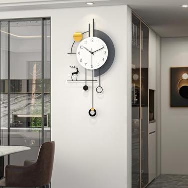 Imagem de FLEBLE Relógio de parede grande para sala de estar relógio de parede decorativo silencioso sem tique-taque operado por bateria veado preto metal decoração de casa para casa de fazenda, cozinha, quarto