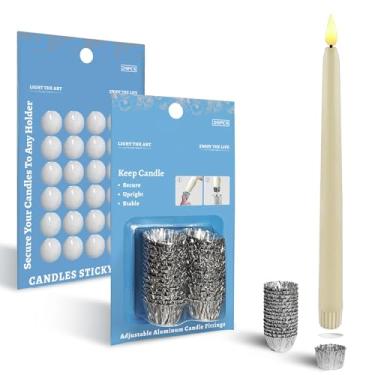Imagem de Velas cônicas com pontos pegajosos – Bolinhas de cera de vela branca e acessórios de vela cônica Forro protetor de vela para vertical, adequado para todos os tipos de castiçais (54 peças)