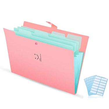 Imagem de 1 peça de papel multiuso multiuso de plástico A4 expansível com bolsos de pasta para documentos Accordion e 168 etiquetas de pasta de arquivo, rosa