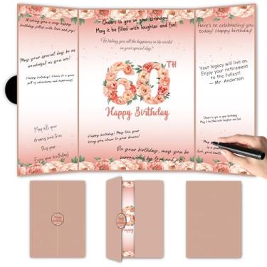 Imagem de BADAWEN Decorações de festa de aniversário de 60 anos em ouro rosa, livro de visitas com tema floral, feliz aniversário de 60 anos, livro de visitas para homens e mulheres