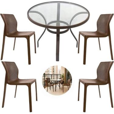 Imagem de Mesa Alumínio 90cm Tampo de Vidro 4 Cadeiras Laryssa Polipropileno - N