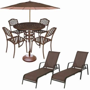 Imagem de Kit para Piscina e Jardim com Mesa 4 Cadeiras com Ombrelone e 2 Espreg