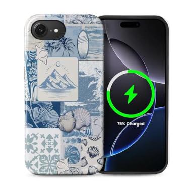 Imagem de Yuning419 Capa compatível com iPhone 16e [compatível com MagSafe] Capa de proteção rígida híbrida de 2 camadas, capa magnética protetora à prova de choque para iPhone 16e, colagem vintage de concha