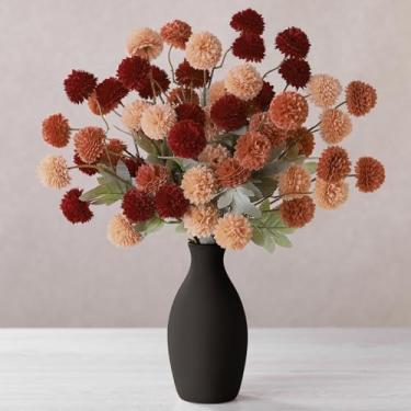 Imagem de Solsew 12 peças de flores artificiais kiku falsas para outono, palitos florais artificiais, pompons falsos, pequenas bolas de crisântemo, haste de flor, ramos de outono para vasos de mesa, centros de