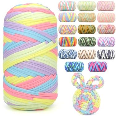 Imagem de Camiseta de 400 g para crochê, arco-íris pastel, tecido elástico macio, grosso, fio de crochê para crochê, tricô iniciante, tricô à mão, para bolsa/artesanato faça você mesmo/decoração de casa