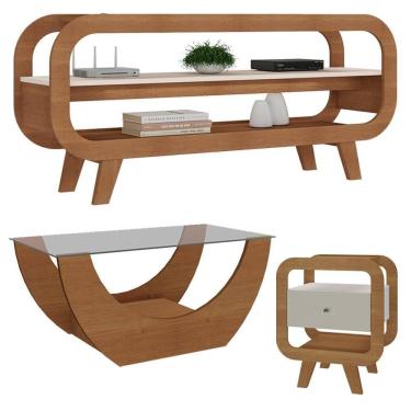 Imagem de Rack Bancada TV 42 Polegadas Mesas De Centro E Apoio Arly Cinamomo Off White