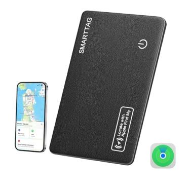 Imagem de SMARTLB Carteira Tracker Card Like Apple Air Tag para Apple Find My (apenas iOS), localizador de carteira fina com carregador sem fio (não inclui carregador), cartão de rastreamento (preto, cartão)