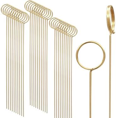 Imagem de Luomorgo 40 peças de porta-cartões florais dourados - clipes de metal para foto e número de mesa, palhetas florais de arame reutilizáveis para casamento, decoração de festa (redondo)