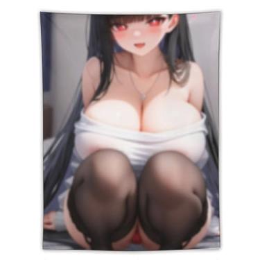 Imagem de LIEGBMEU Tapeçaria sexy de anime menina 152 x 203 cm arte de colcha de parede decoração de tapeçaria caprichosa AE16