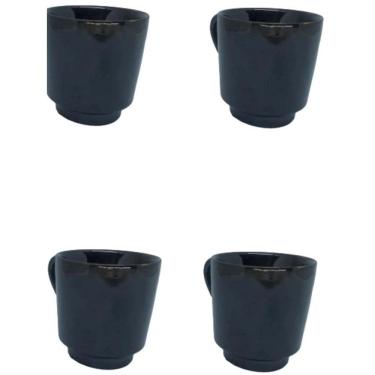 Imagem de Conjunto Jogo 4 Canecas Xícaras Porcelana Preto Liso 200Ml