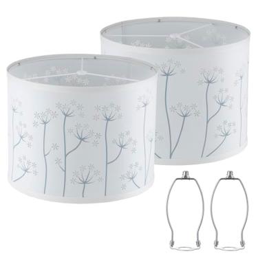 Imagem de Conjunto de 2 persianas brancas, abajures de tambor, abajur de 25 cm de altura, abajures para abajur de mesa, luminária de chão, luminária pendente, suporte de harpa incluído