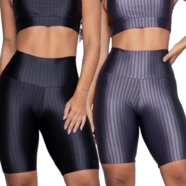 Imagem de Bermuda Fitness New Zig 3D Serra e Mar Kit Com Duas Cores Poliamida Cós Alto Academia Treino-Feminino