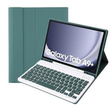 Imagem de Capa de teclado Slim Candy Colors compatível com Samsung Galaxy Tab A9 Plus modelo 2023 de 28 cm (SM-X210/X216/X218) com suporte para caneta S, capa com suporte de vários ângulos para teclado sem fio