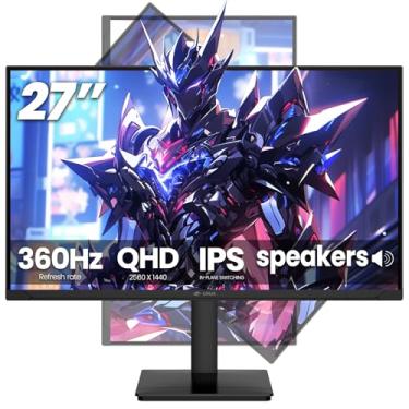 Imagem de CRUA Monitor de jogos de 27 polegadas 360HZ 2K 1440P 120% sRGB IPS tela de computador, monitor vertical ajustável de altura/pivô/rotação/inclinação, suporte FreeSync, alto-falante embutido, PIP & PBP