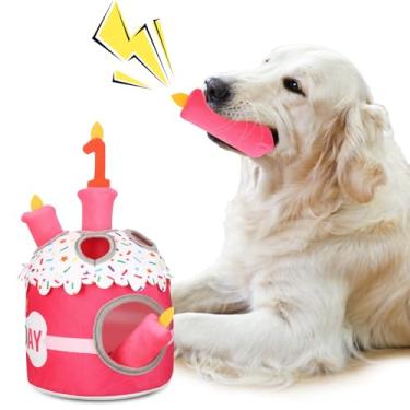 Imagem de Foilswirl Brinquedo de bolo de 1º aniversário de cachorro para mastigar brinquedos de pelúcia para festa de aniversário, quebra-cabeça interativo de pelúcia, alívio de estresse para decoração de festa