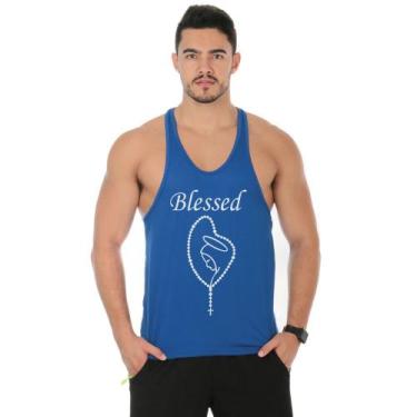 Imagem de Camiseta Regata Cavada Masculino Academia Treino Estampado Abençoado -