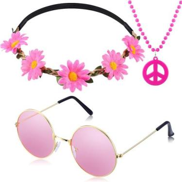 Imagem de Conjunto de acessórios Tatuo Hippie Peace Sign: colar, bandana e óculo