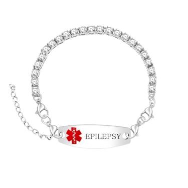 Imagem de Uloveido Pulseira de alerta médico gravada personalizada com zircônia cúbica corrente de tênis ajustável - Identificação de saúde personalizada - Joias de contato de emergência para mulheres, Medium