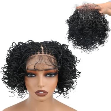 Imagem de lumeng Perucas trançadas micro torcidas para mulheres afro-americanas sem cola, fecho de renda, 12 x 12 cm, encaracolado, mini Senegal Passion Twist Lace Front Wig com cabelo preto sintético de 30 cm