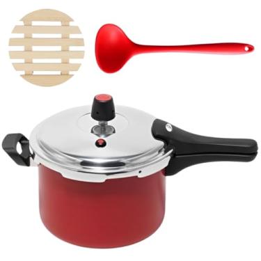 Imagem de Panela de Pressão 4,5 Litros Antiaderente Fechamento Externo + Descanso Redondo + Concha de Silicone Vermelha