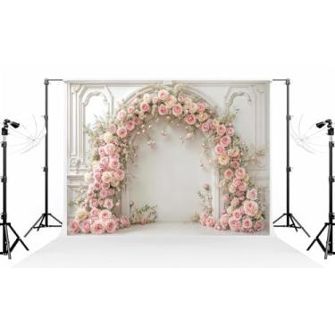 Imagem de Kate 10 × 6,15 m (3 × 2 m) linha de gesso branco cenário de parede fotografia flor arqueada porta interior aniversário menina festa casamento retrato maternal fundo fotografia estúdio adereços fotos