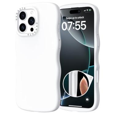 Imagem de ORNARTO Capa para iPhone 16 Pro – Curly Wave Edge | Compatível com MagSafe | Silicone Líquido À Prova de Choque 3 Camadas Capa Protetora Macia Cobertura Completa para iPhone 16 Pro-Branca