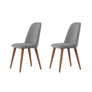 Imagem de Kit com 2 Cadeiras de Madeira Maciça Estofada New Drop - Natural c/Linho Cinza - Cobre