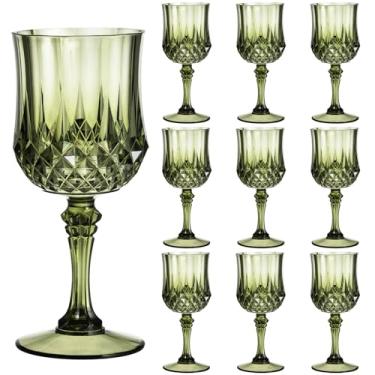 Imagem de Rkyhwowby Copos de vinho vintage de plástico copos de vinho inquebráveis copos de água de cristal copos de água reutilizáveis taças de champanhe vintage (10, verde)