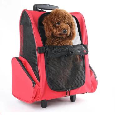 Imagem de Carrinho Passeio Pet Bolsa Rodinhas Cães Gato Mochila Viagem Calças Canguru Mala Luxo Completa