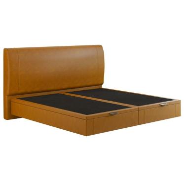 Imagem de Cama King Baú Flutuante Com Cabeceira 195cm Spazio S04 Couríssimo Caramelo - Lyam Decor