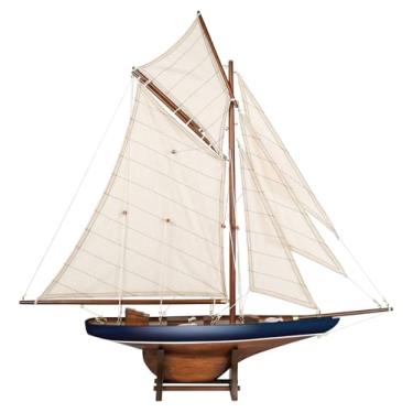 Imagem de SAILINGSTORY Modelo de barco de madeira decoração iate clássico America's Cup Racer Columbia 1901 réplica, azul marinho