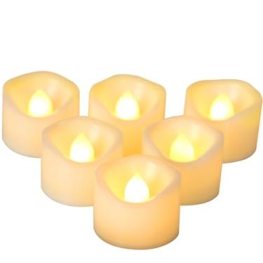 Imagem de CANDLE CHOICE Luzes de chá sem chamas operadas por bateria, pequenas, cintilantes, LED, elétricas, falsas, velas de tealight, luzes de abóbora de Halloween, decorações de Natal, mesa de centro de mesa