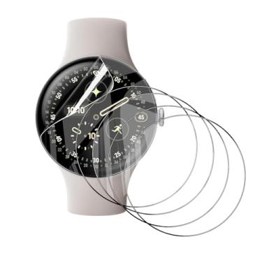 Imagem de Natbok Pacote com 5 protetores de tela para Smartwatch Google Pixel Watch 4/3 de 45 mm, protetor de tela de TPU macio e flexível para Pixel Watch 4 de 45 mm, cobertura total, HD transparente, suporte