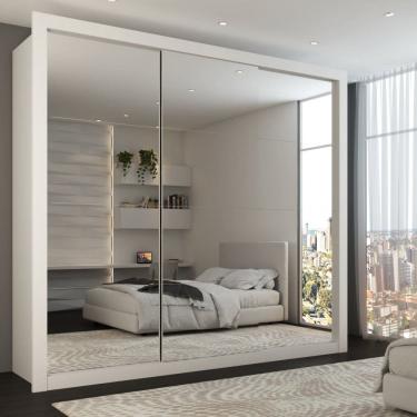 Imagem de Guarda-Roupa Casal Luiza 3 Portas de Correr 4 Gavetas Espelhado Branco - Pm