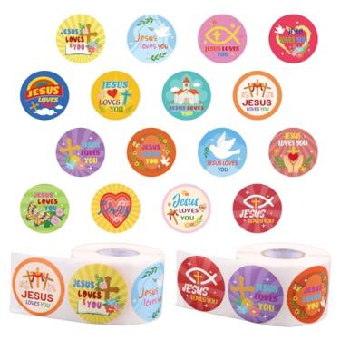 Imagem de 1000un Adesivos Jesus Te Ama, Rolo de Adesivos Religiosos Cristãos Coloridos Tema Religioso Ótimo para Crianças Envelope Decorativo Presente de Incentivo