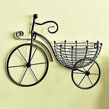 Imagem de Acouto Stand Cesto de Flores Montado na Parede Vintage para Decoração de Casa, Elegante Rack de Exibição de Plantador Em Rústico (Bicicleta preta)