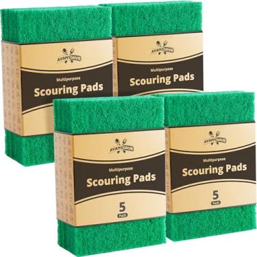 Imagem de Pacote com 20 almofadas de limpeza sustentáveis verdes da Avant Grub. Removedor de manchas poderoso para utensílios de cozinha. Remova facilmente graxa e resíduos. Solução ecológica para limpeza de