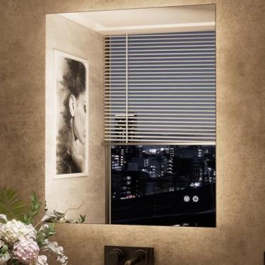 Imagem de TETOTE Espelho retroiluminado LED de 76 x 91 cm com luzes, 3 cores branco/quente/natural, espelho iluminado anti-embaçamento, regulável, espelho de penteadeira, montado na parede