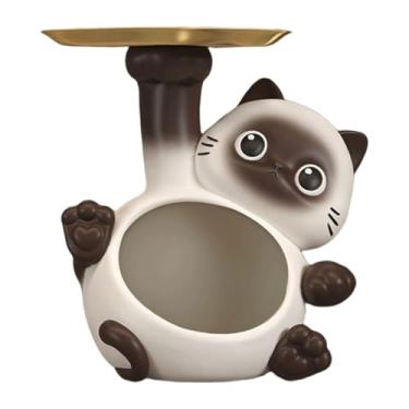 Imagem de Baoblaze Estátua de gato fofa, prato de doces, decoração para casa, exibição, base estável, tigela para chaves, armazenamento, porta-chaves para armário de TV,