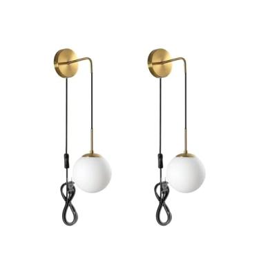 Imagem de Luminária de parede com plugue ajustável com cabo de encaixe vintage industrial arandelas de parede com tampa de vidro para interruptor E27 lâmpadas de parede sala de estar quarto (lâmpada não