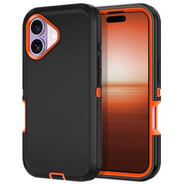 Imagem de I-HONVA Capa para iPhone 17 à prova de choque à prova de poeira/queda, 3 camadas, proteção total [sem protetor de tela] Capa resistente para Apple iPhone 17 de 6,3 polegadas 2025, preto/laranja
