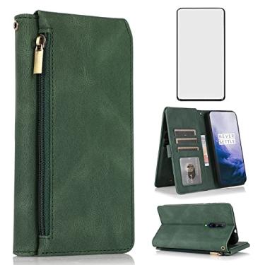 Imagem de Compatível com OnePlus 7 Pro, capa carteira protetora de tela e zíper retrô de couro com suporte para cartão para OnePlus7Pro 5G One Plus 1+7 1Plus OnePlus7 7Pro One+ 1 + Sete mulheres homens verde