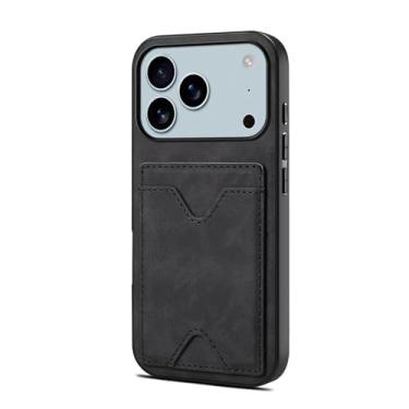 Imagem de LTLMYDAM Capa fina e elegante para iPhone 17 Pro Max/17 Pro/Air/17, capa de telefone de couro com compartimentos para cartões, suporte oculto, à prova de choque, flexível TPU, preta, Air