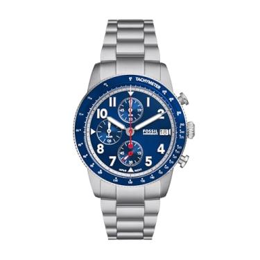 Imagem de Fossil Relógio masculino Sport Tourer Quartz aço inoxidável cronógrafo, cor: prata/azul (modelo: FS6047), Prata, Sport Tourer