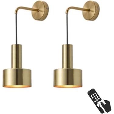 Imagem de Luzes De Parede Operadas Por Bateria Internas Com Controle Remoto, 2 Peças De Lustre De Cabeceira De Quarto Moderno Minimalista Led Luz De Luxo Sala De Estar Estudo Lâmpad, Gold, White Light