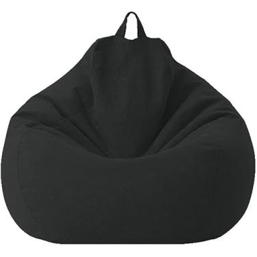Imagem de Cadeira De Saco De Feijão Grande Sofás Preguiçosos Capa De Sofá De Saco De Feijão Sem Enchimento Saco De Feijão Cadeira Pufe Cama Futon Assento Tatami Puff Relax Lounge M, Black-, 70X80cm